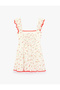 Gipeli Cotton Slim Fit Tie Detailed Square Neck Strap Floral Mini Dress - 2
