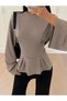 Women's Waist-Slit Flounce Long Sleeve Blouse 223 - 3