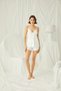 Ecru Shorts Set, Women's Lace Viscose Pajama Set, V-Neck Tulle Home Dress Mini Pajamas, Tank Top Shorts 2-Piece Luxury Home Set, - 2