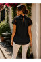 Women's Black Lace Sleeve Bow Detailed Aerobin Blouse - 2
