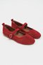 Titi Red Suede Studded Genuine Leather Buckle Detail Flat Sole Women's Ballerinas - 4