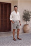 Men's Gray Muslin Fabric Look Woven Shorts Summer Efil Efil with Back Pockets - 5