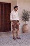 Men's Brown Muslin Fabric Look Woven Shorts Summer Efil Efil with Back Pockets - 7