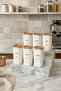 6-Piece Wooden Look Spice Jar Set with Labels and Leak-Proof Lids 350 ml