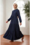 Hakim Collar Buttoned Layered Hijab Dress 0336-04 Navy Blue - 2
