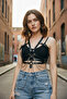 Black Vegan Leather Harness Waist Chain Fringed Cage Strap - 2