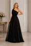 Women's One-Shoulder Glitter Belted Shiny Lined Lycra Flexible Elegant Stylish Black Long Evening Dress - 6