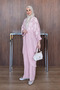 Women's Tulle Floral Embroidered Linen Bat Sleeve Suit - 2