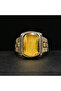 Antimony Silver Amber Ring – 9x18mm Honey Yellow Cabochon Men's Ring 6g - 7