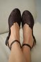 Odette Flat Sole Lace Detail Ankle Belt Buckle Women's Ballerinas - Brown