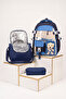 Boy's Korean Style Kawaii 3-Piece School Bag Set with Teddy Bear, Blue Navy Blue - 3
