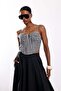 Black Plaid Patterned Bustier 40050 - 4