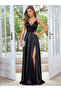 Women's Rope Strap Double Breasted Collared Slit Long Satin Dress