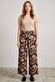 Women's Black Beige Patterned Wide-Leg Trousers - High-Waisted Atlas Pants