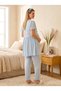 New Season Blue Stylish Lace Detailed Design Summer Maternity and Postpartum Pajama Set with Easy Breastfeeding Feature - 2