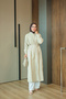Women's Hidden Buttoned Waist Tie Dress Cream - 4