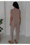 Women's Pique Sleeveless Blouse Elastic Waist Lace-Up Pocketed Trousers Two-Piece Set - 4