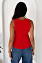 Women's Gold Button Detailed Strappy Peplum Blouse - 7