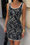 Women's Leopard Patterned Lace Trim Sleeveless Mini Dress
