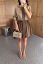 Summer Parachute Fabric Brown Dress - 5