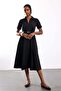 Black Belted Shirt Collar Dress 0057 - 2