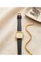 Women's Wristwatch with Bracelet Gift Pu Leather Cord Gold Case Square Dial Analog Quartz Stylish Elegant Minim
