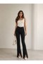 Mamaliga Black High Waist Lycra Spanish Leg Jeans with Slit at the Hem