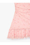 Slim Fit Crew Neck Draped Asymmetrical Cut Floral Mini Tulle Dress - 3
