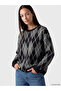 Crew Neck Diamond Patterned Women's Knit Sweater