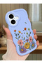 iPhone 16 Compatible Case with Camera Protector Blue Silicone Couple Phone Case with Floral Pattern
