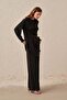 Black-Balloon Sleeve Modal Tunic with Gipe Detail - 2