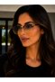 Women's Black Gold Metal Framed Gradient Glass Uv400 Sunglasses