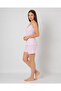 Women's Pink Floral Patterned Strappy Shorts Pajama Set Summer Comfortable Home Wear (P100-036) - 2
