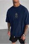 Men's Navy Blue Royal Oversize Fit Loose Wide Fit Casual Cut T-Shirt - 2