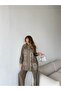 Women's Denim Fabric Embroidered Front Oversize Shirt and Pants Set - 8