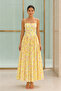 Yellow Bloom Floral Patterned Corseted Strappy Maxi Dress - 7