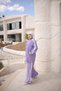 Women's Striped Sports Hijab Double Set High Collar Zippered Tunic and Pants Set - 2