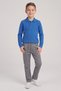 Boy's Cobalt Blue Long Sleeve Polo Collar T-Shirt Gray Ribbed Waist Canvas School Pants Bottom - Top Set School Outfit