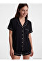 Alita City with a Difference of Lcw Dream Black Combed Cotton Plain Short Sleeve Women's Shorts Pajama Set - 2