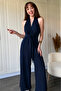 Navy Blue Front Tie Wide Leg Jumpsuit - 2