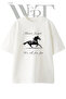 Running Horse Design Printed Unisex White Oversize T-Shirt