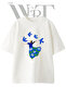 Women's Kuslar Cicekli Design Printed Unisex White Oversize T-Shirt