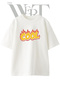 Cool Flame Design Printed Unisex White Oversize T-Shirt