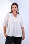 Women's Plus Size Collar Sleeve Ruffle Detailed Blouse White - 2