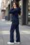Navy Blue Girls' Spanish Style Sweatpants Set with Kangaroo Pockets Top and Bottom Set 24621 - 6