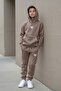 Brown Boy's Hooded Tracksuit Set with Kangaroo Pockets and Stripe Detail 24617 - 4