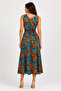 Women's Floral Patterned V-Neck Belted Midi Dress - 2