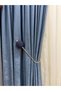 Curtain Accessory for Cornice Installation with Rope-Wrapped Ghost Curtain Rod, 1 Piece (Easy Installation Without Drilling the Wall) Dark Blue (Silver Accents) - 3