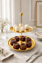 2-Tier Gold Steel Decorative Presentation Stand for Cookies, Cakes, and Snacks - 2