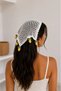 Women's Beige-Ecru Knitwear Lemon Dangle Knitted Bandana Summer Hair Scarf - 2